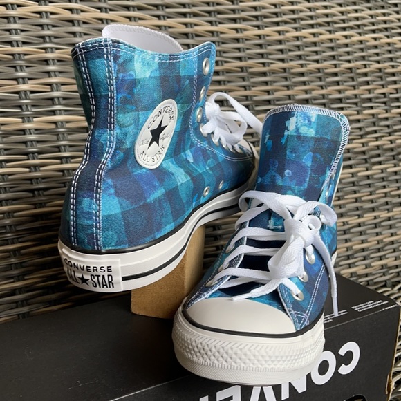 Converse Ctas Hi Blue Plaid/White/Black MEN`S - Picture 10 of 16